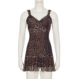 EVE Mesh Leopard Print Sling Mini Dress GPKJ-KJ26392