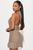 EVE Polka Dot  Print Halterneck Mini Dress GXIY-XS-L45295