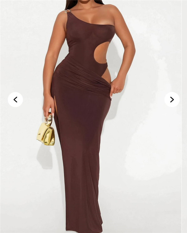 EVE Hollow Out Single Shoulder Maxi Dress GXIY-K25L229