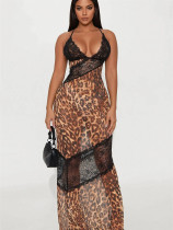 EVE Leopard Print Lace See Through Maxi Dress GXIY-K25L313