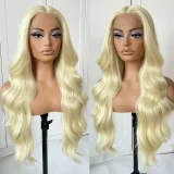 EVE Blonde Center Parted Long Curly Hair Big Waves Wigs YWHX-M1631