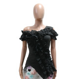 EVE One Shoulder Irregular Ruffles Tops CYA-901903