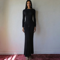 EVE Long Sleeve Solid Color Slim Maxi Dress DLSF-K25D74696
