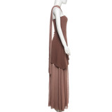 EVE Backless Mesh Patchwork Maxi Dress With Scarf GAXB-G1049DS