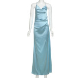 EVE Solid Color Halterneck Backless Maxi Dress GAXB-G1037DS
