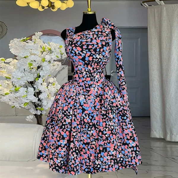 EVE Bow Printed Mid-Length Dress GMSF-9272