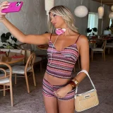 EVE Color Block Camisole Vest Short Two Piece Set GNZD-51849SBD