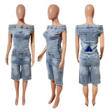 EVE One Shoulder Sleeveless Denim Romper LX-6063