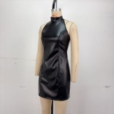 EVE PU Leather Sleeveless Mini Dress GPBY-17175