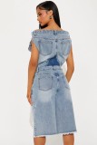 EVE One Shoulder Sleeveless Denim Romper LX-6063