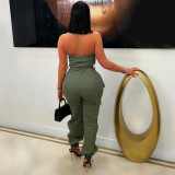 EVE Solid Color Wrap Chest Zipper Jumpsuit NY-3629