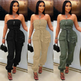 EVE Solid Color Wrap Chest Zipper Jumpsuit NY-3629