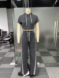EVE Plus Size Fashion Washed Hoodies Pants Two Piece Set NY-3652