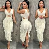 EVE Solid Color Hollow Out Ruffles Midi Dress CYA-901909