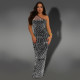EVE Mesh Hot Drill Slash Shoulder Maxi Dress BY-7422