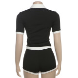 EVE Short Sleeve Lapel Tops Two Piece Shorts Set XEF-K25S76765