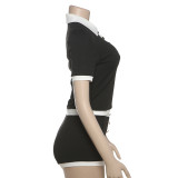 EVE Short Sleeve Lapel Tops Two Piece Shorts Set XEF-K25S76765