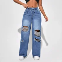 EVE Fashion Holes Washed Straight Jeans HSF-2906