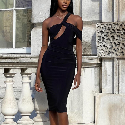 EVE Solid Color Hollow Out Midi Dress GBTF-6949DR