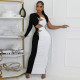 EVE Contrast Color Single Shoulder Long Sleeve Maxi Dress GBTF-11249DHR