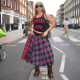 EVE Contrast Color Plaid Print Split Skirt GBTF-7993SG