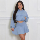 EVE Sport Solid Color Hooded Two Piece Skirts Set CYA-901891