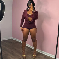 EVE Deep V Neck Solid Color Long Sleeve Romper GZJQ-K24Q62136