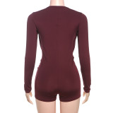 EVE Deep V Neck Solid Color Long Sleeve Romper GZJQ-K24Q62136