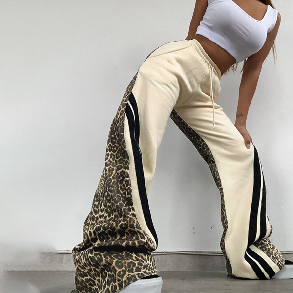 EVE Leopard Print Color Block Loose Pants GZJQ-K24P52854
