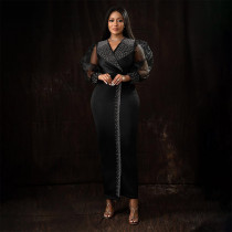 EVE Hot Drill Bubble Sleeve Maxi Dress CYA-901882