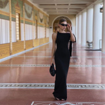 EVE Solid Color Slash Shoulder Maxi Dress DLSF-K24D45400