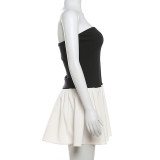 EVE Contrast Color Patchwork Pleated Tube Top Dress GYME-K23D41324