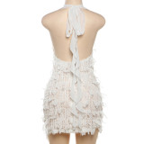 EVE V Neck Backless Solid Mini Dress DLSF-K24D46899