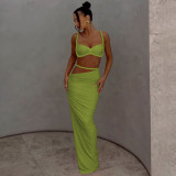 EVE Solid Color Small Vest Long Skirt Two Piece Set GYME-K24D60325