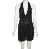 EVE V Neck Backless Solid Mini Dress DLSF-K24D46899