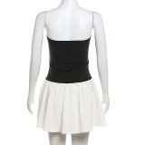 EVE Contrast Color Patchwork Pleated Tube Top Dress GYME-K23D41324