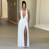 EVE Halterneck V Neck Split Maxi Dress GYME-K24D48546