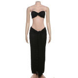 EVE Solid Color Wrap Chest Tops Long Skirts Suit DLSF-K23S37039