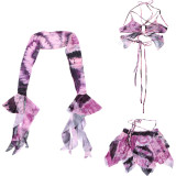 EVE Flare Sleeve Butterfly Print Tassel Three Piece Skirts Set DLSF-K23S33256