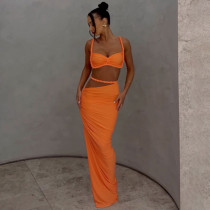 EVE Solid Color Small Vest Long Skirt Two Piece Set GYME-K24D60325