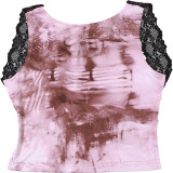 EVE Sleeveless Patchwork Backless Print Lace Tops DLSF-K24B51052