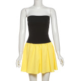 EVE Contrast Color Patchwork Pleated Tube Top Dress GYME-K23D41324