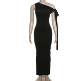 EVE Solid Color Slash Shoulder Maxi Dress DLSF-K24D45400