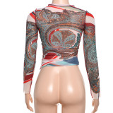 EVE Long Sleeve Mesh Print T Shirt DLSF-K24L59634