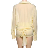 EVE Solid Color Long Sleeve Shirt Two Piece Skirts Set GYME-K24D61624