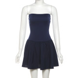 EVE Contrast Color Patchwork Pleated Tube Top Dress GYME-K23D41324