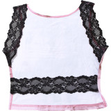 EVE Sleeveless Patchwork Backless Print Lace Tops DLSF-K24B51052