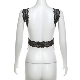 EVE Sleeveless Patchwork Backless Print Lace Tops DLSF-K24B51052