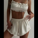 EVE Sexy Tie Up Sling Nightgown Solid-color Shorts Set DLSF-K23S42161