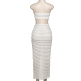 EVE Solid Color Wrap Chest Tops Long Skirts Suit DLSF-K23S37039